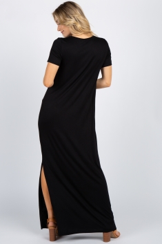 black maxi dress with slits on both sides