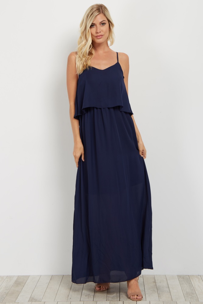 navy blue chiffon maxi dress