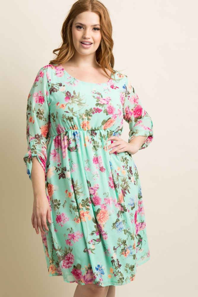 mint floral chiffon maternity dress