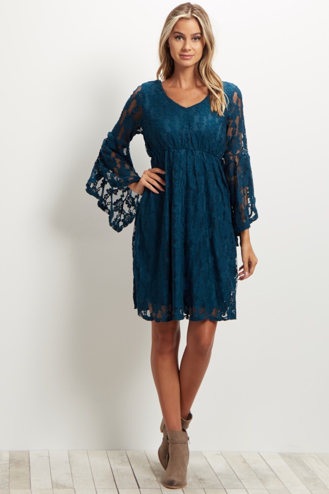 teal lace dress with sleeves