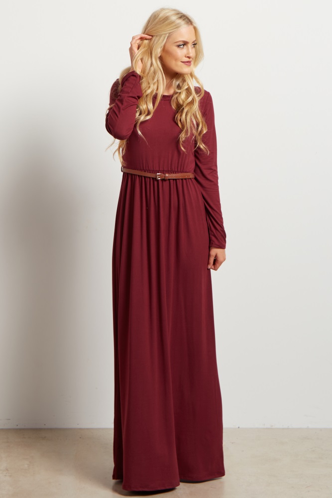 maroon maxi dress with sleeves