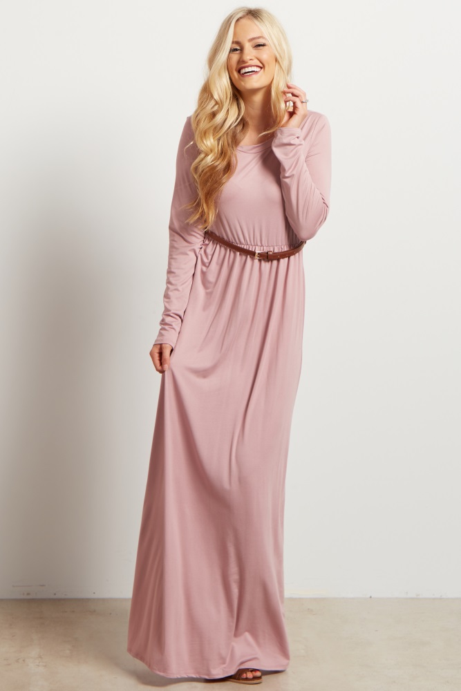 pink long sleeve maxi dress