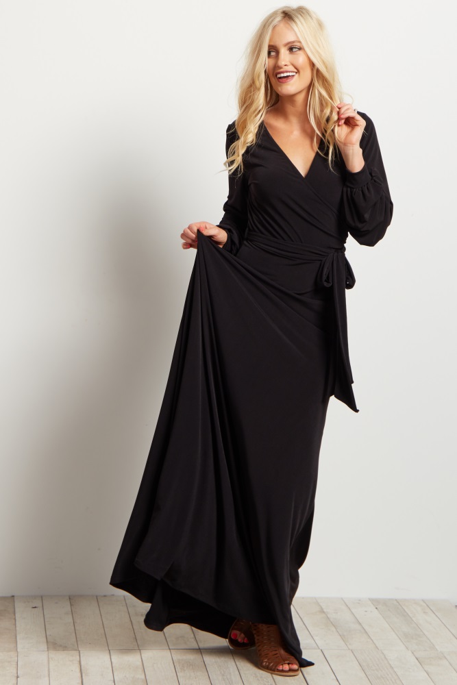 black long sleeve chiffon maxi dress