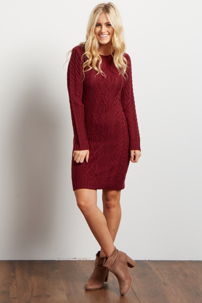 red cable knit sweater dress