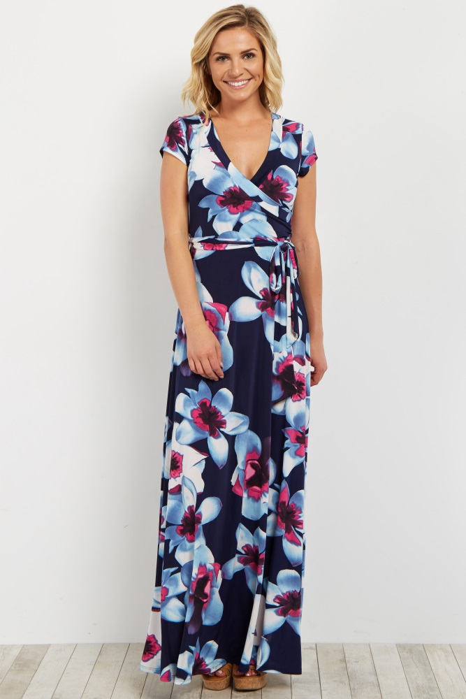 short sleeve long wrap dress