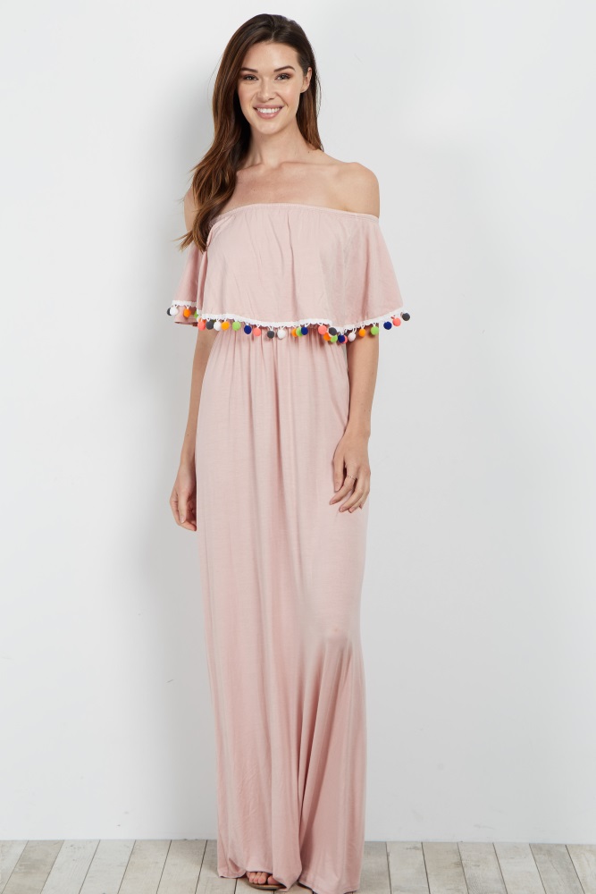 pink maxi dress off shoulder