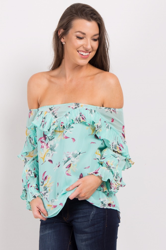 Women Off Shoulder Flower Ruffle Top