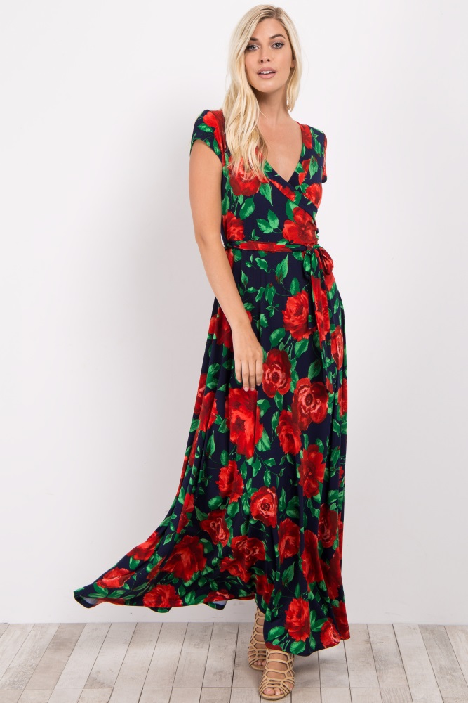 red floral wrap maxi dress