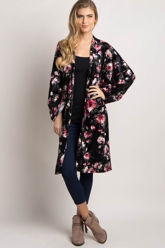 long black floral kimono