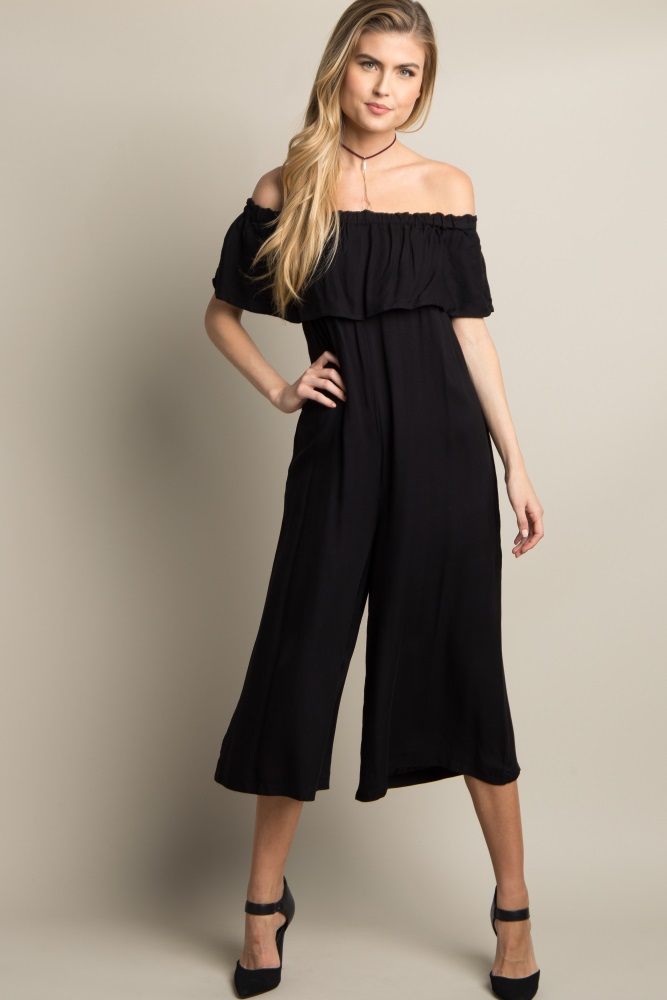 off shoulder maternity jumpsuit