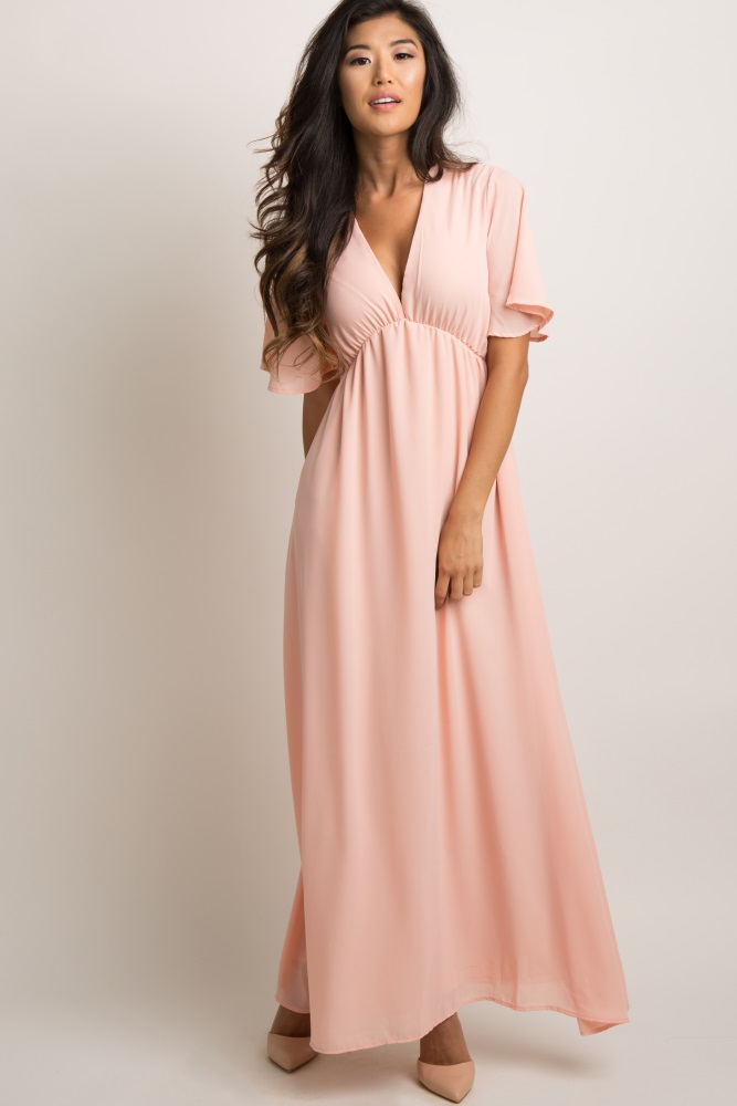 light pink maxi dress with sleeves