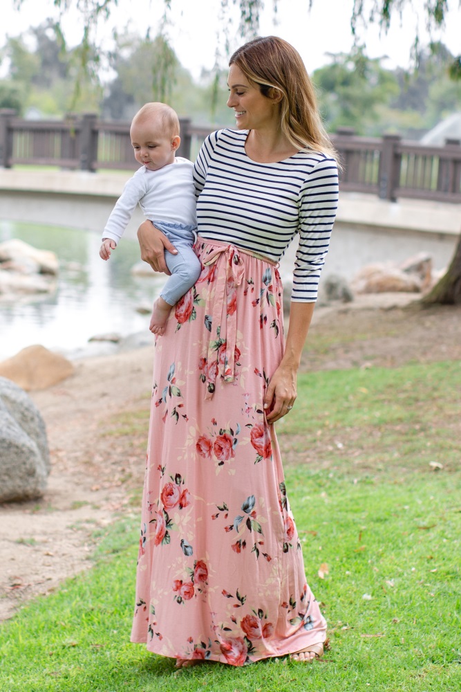 striped floral maxi dress