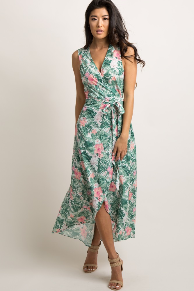 tropical print wrap dress
