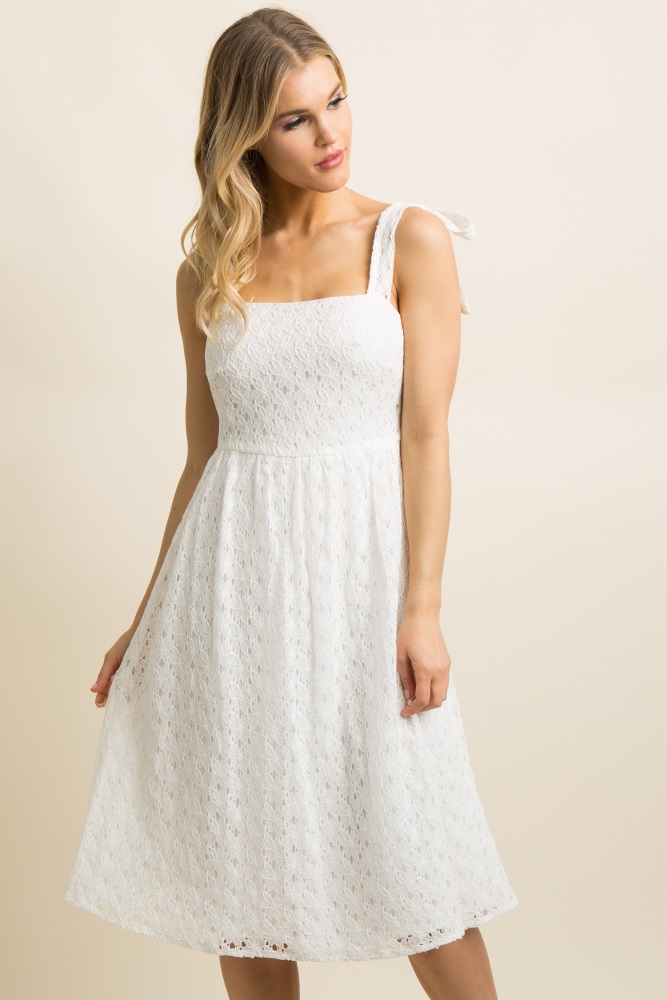 white shoulder tie dress