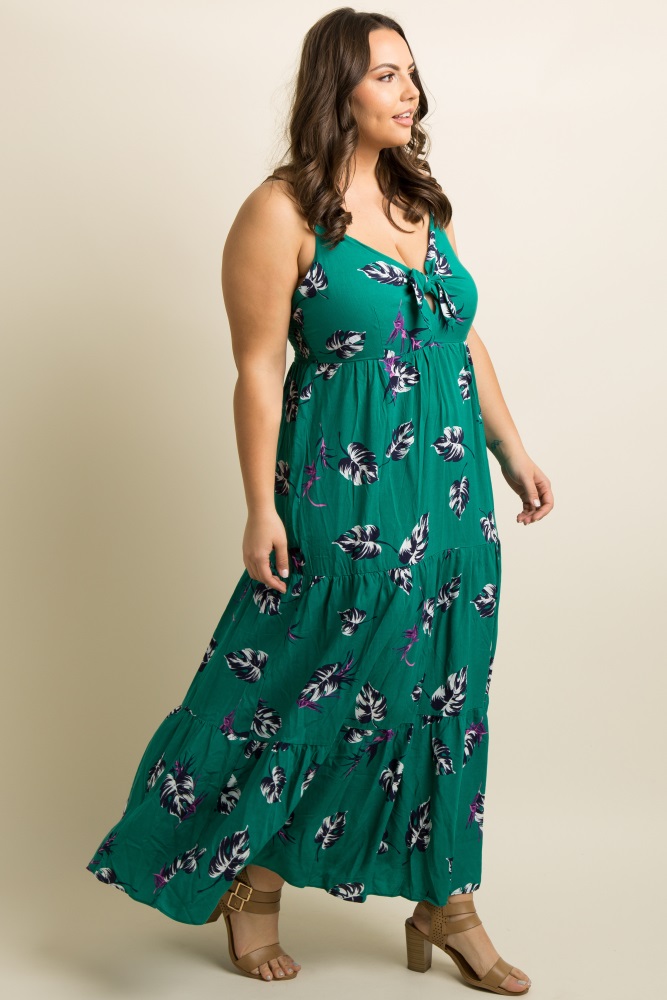 plus size leaf print maxi dress