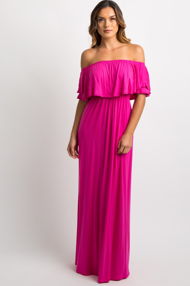 fuchsia off the shoulder dress