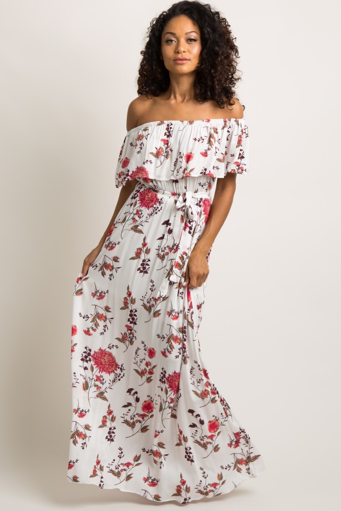 off shoulder maxi dress floral