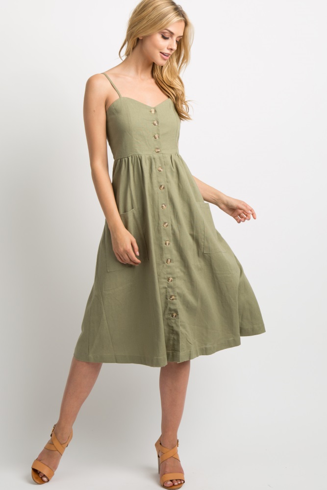 green button midi dress