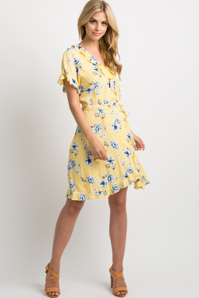 yellow ruffle wrap dress