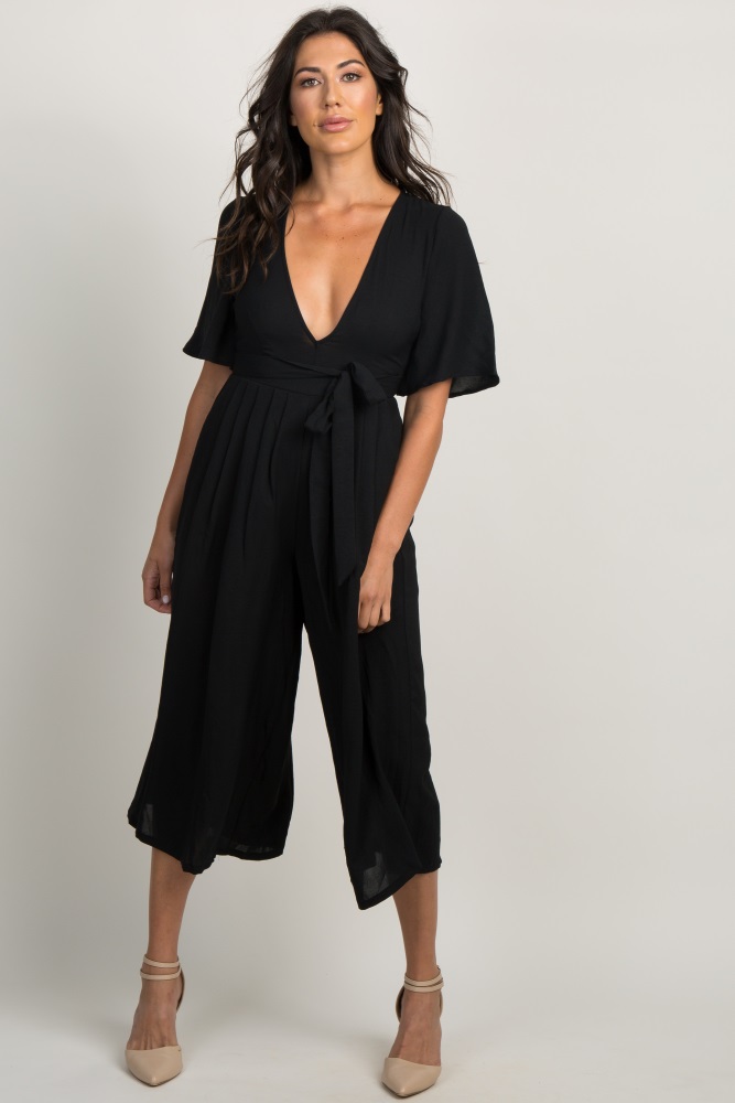 v neck cropped jumpsuit