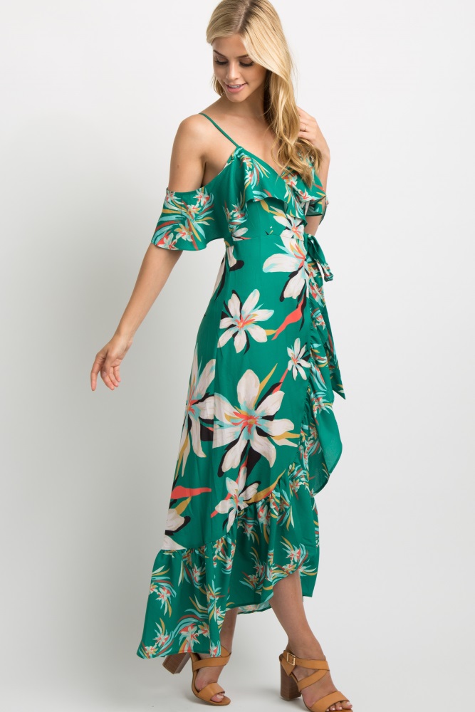 open shoulder wrap dress