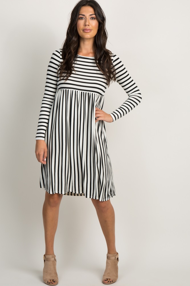 PinkBlush Maternity Striped Long Sleeve Pleated Dress