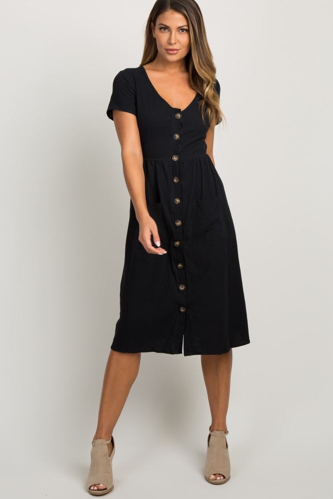 short sleeve button front midi dress