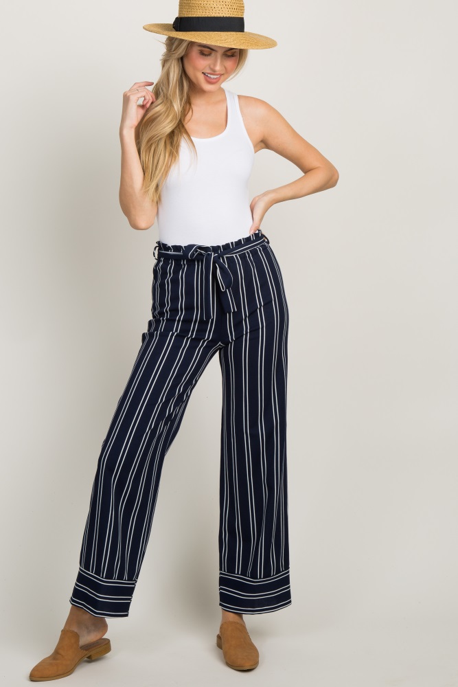 navy and white striped pants