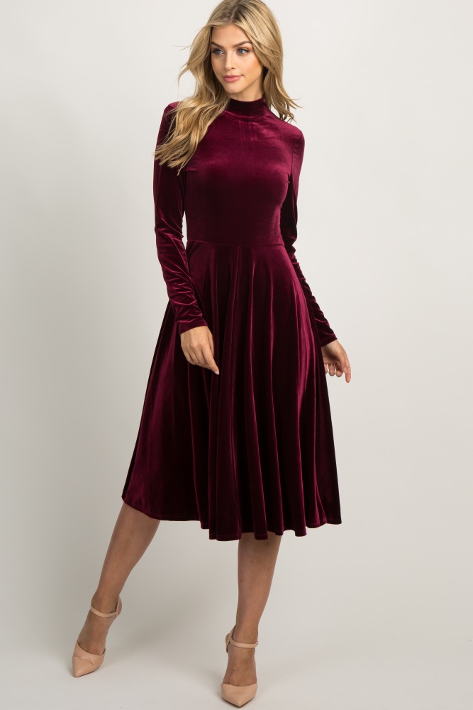 burgundy velvet midi dress