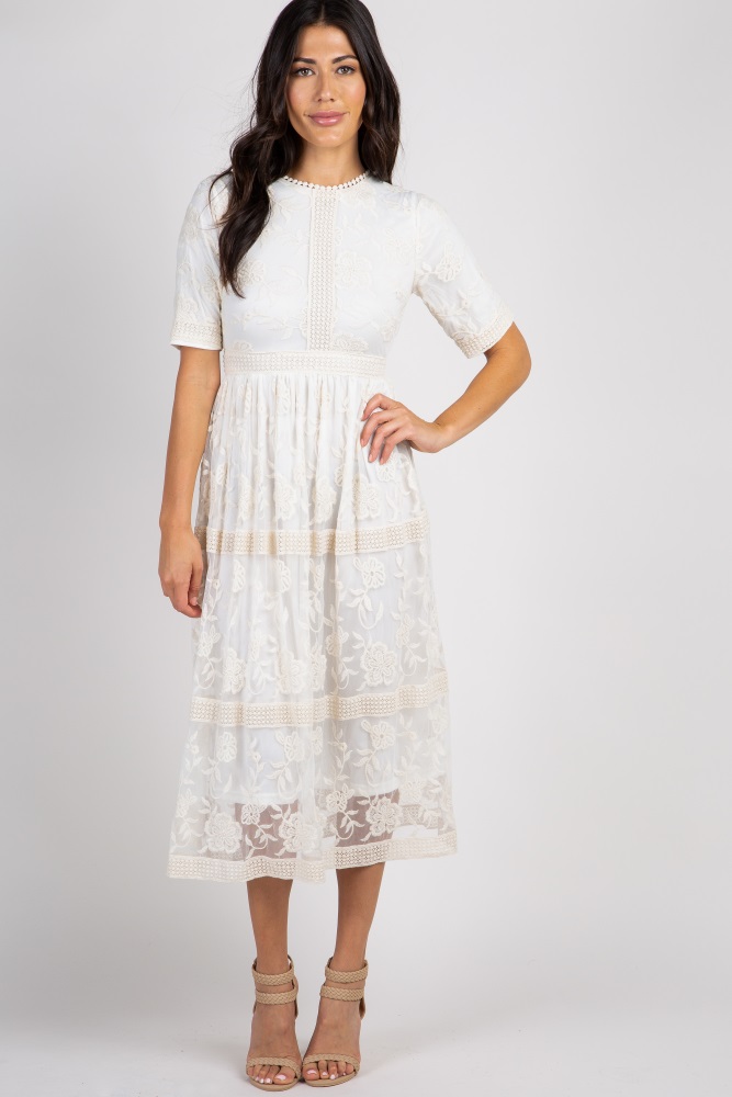 lace overlay midi dress