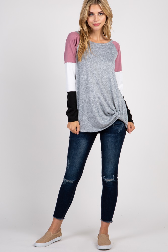 Big Girls Long Sleeve Heathered Knot Top