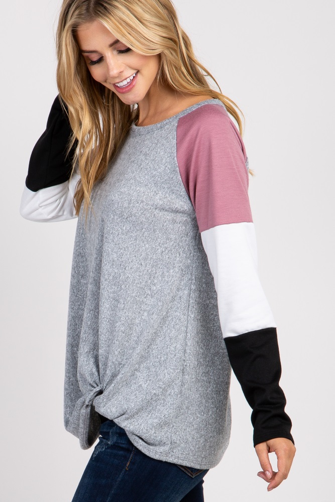 Big Girls Long Sleeve Heathered Knot Top