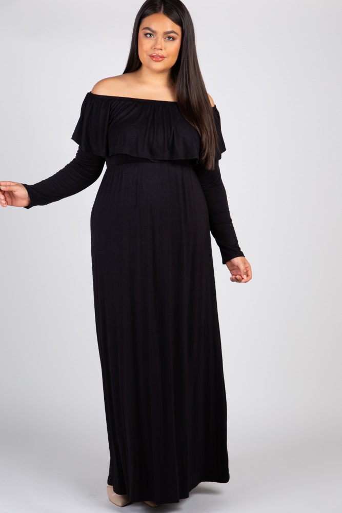 black off the shoulder maxi dress plus size