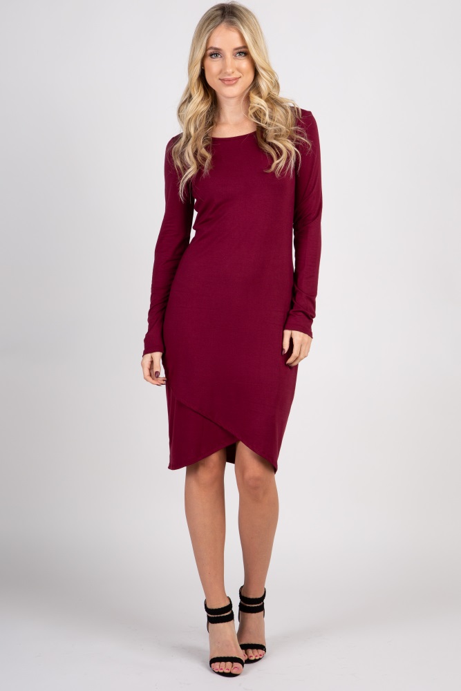 burgundy long sleeve wrap dress