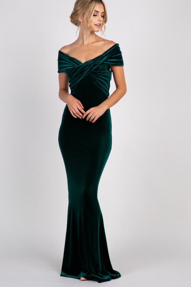 green velvet evening dress