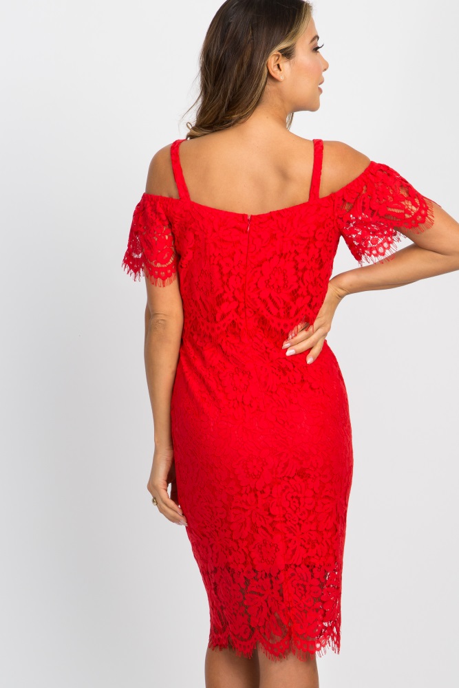 red lace cold shoulder dress