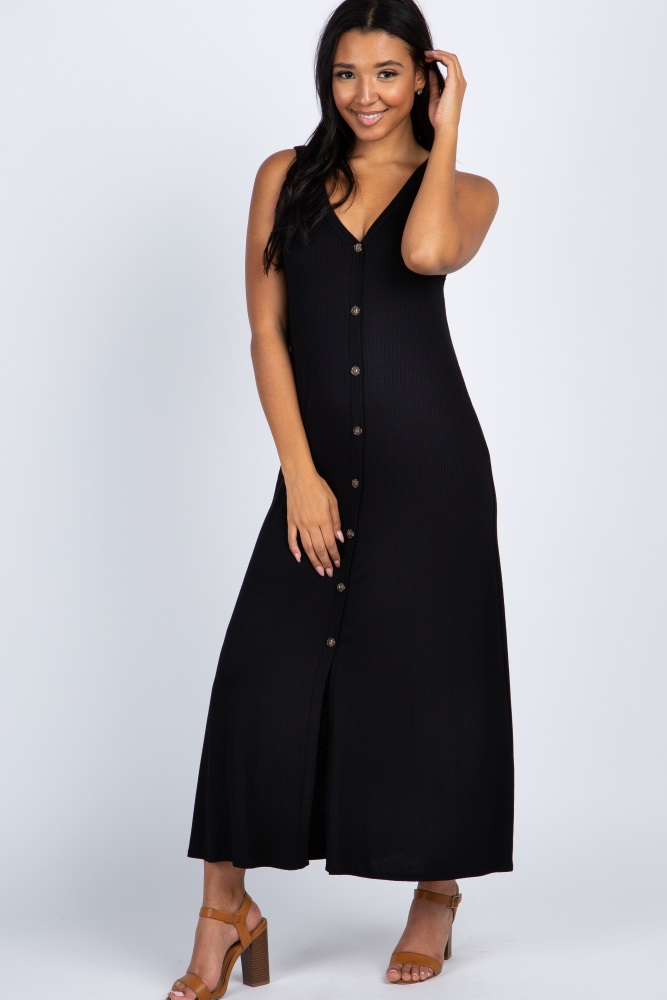 black dress buttons down front