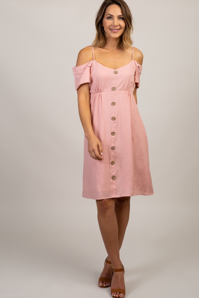 pink button front dress