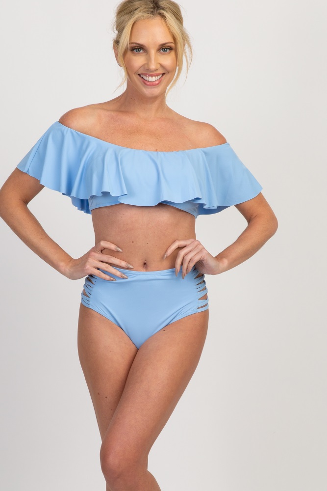 blue ruffle swimsuit