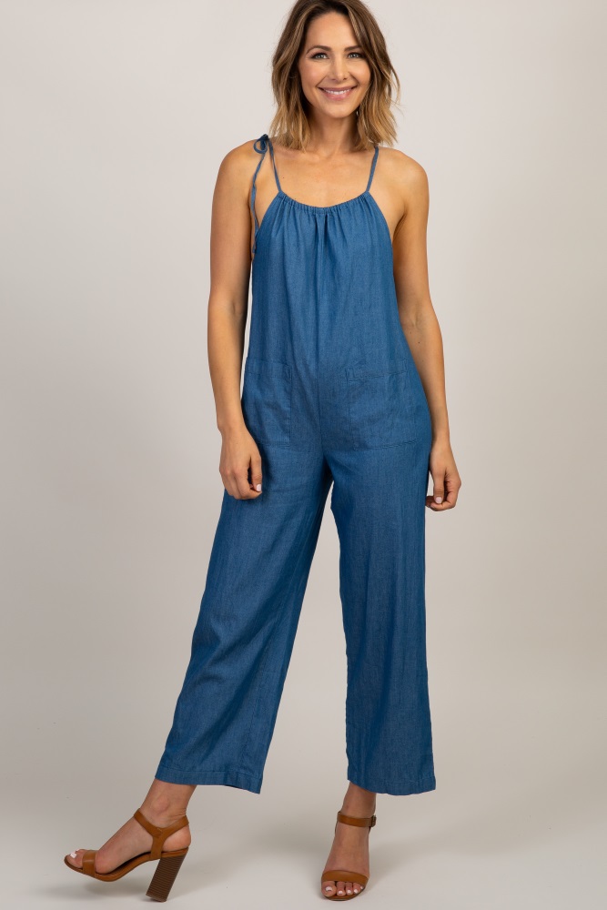 blue chambray jumpsuit