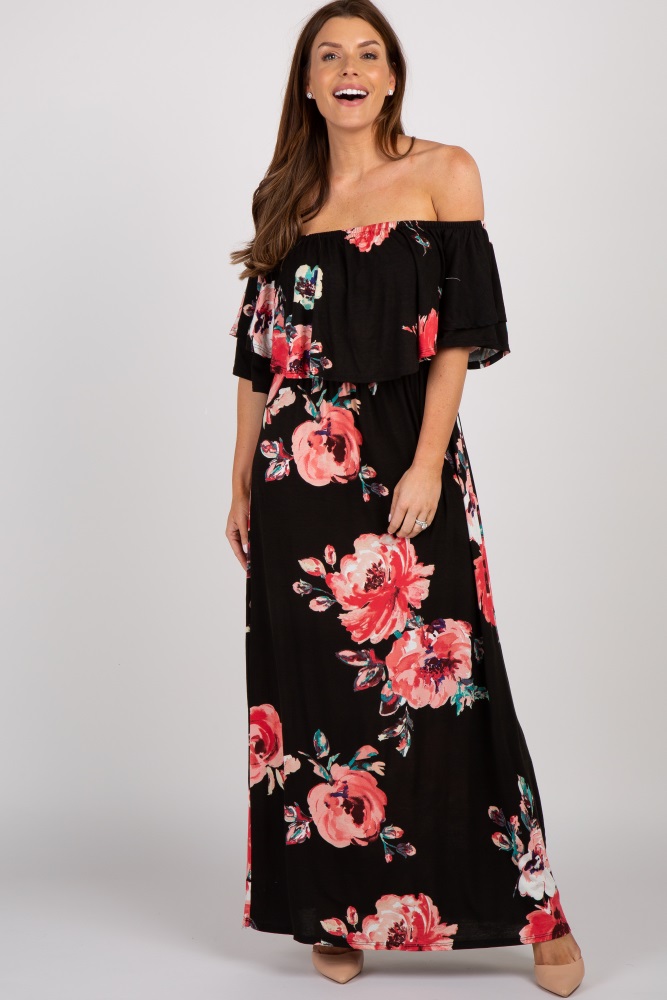 black dress with large pink flowers