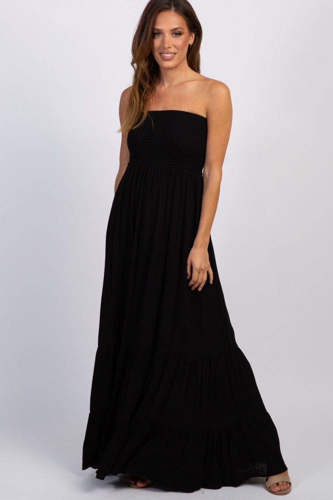 long black strapless maxi dress