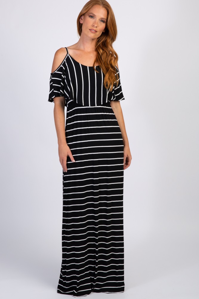 black cold shoulder maxi dress