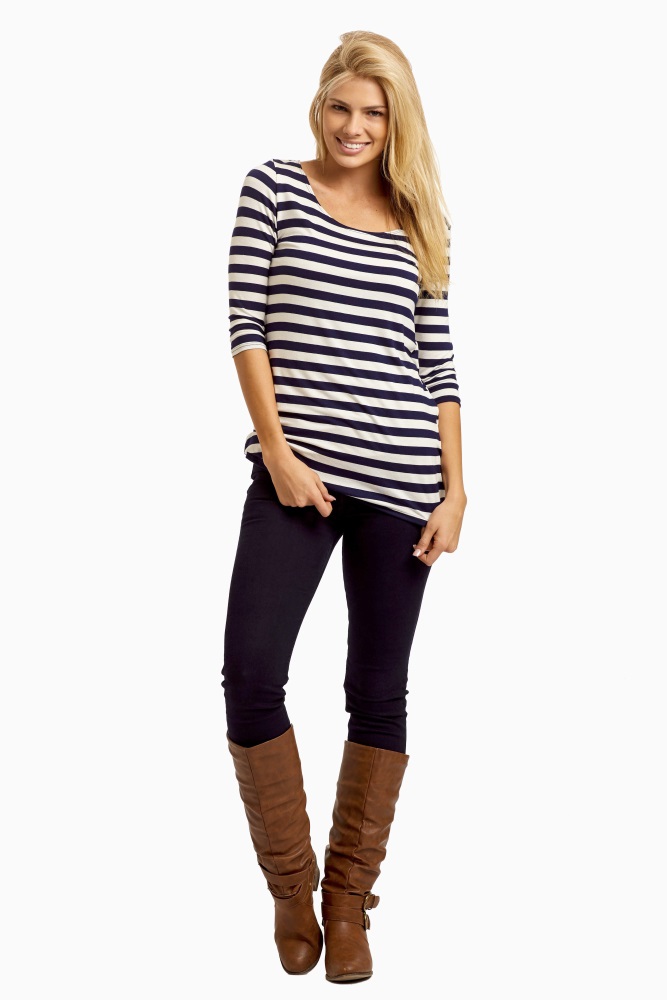 navy blue and white striped shirt outfit