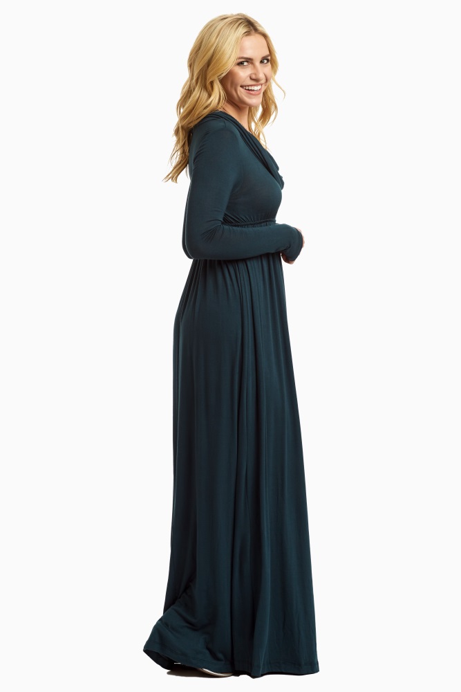 forest green long sleeve maxi dress